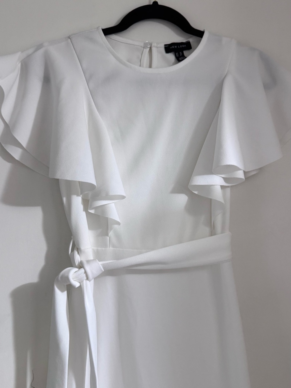 New Look White High-Low Ruffle-Sleeve Midi Dress with Waist Tie Size 6 - Picture 3 of 8